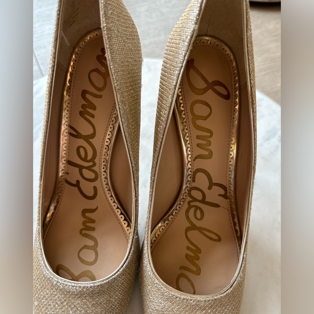 Sam Edelman Hazel Orella Metallic Gold Pointy Toe Pumps Heels - Picture 4 of 8